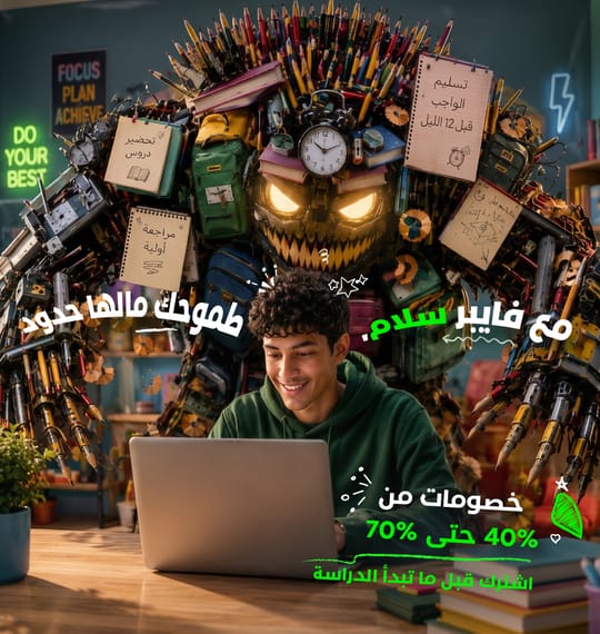  طالب مدرسة يحل واجباته على حاسوبه المحمول عبر سلام فايبر مع عروض سلام للإنترنت المنزلي للعودة إلى المدارس في السعودية